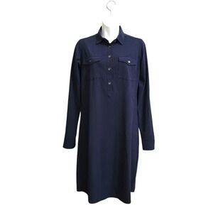 Eddie Bauer Navy Long Roll Tab Sleeve Polo Shift Dress Sz XS